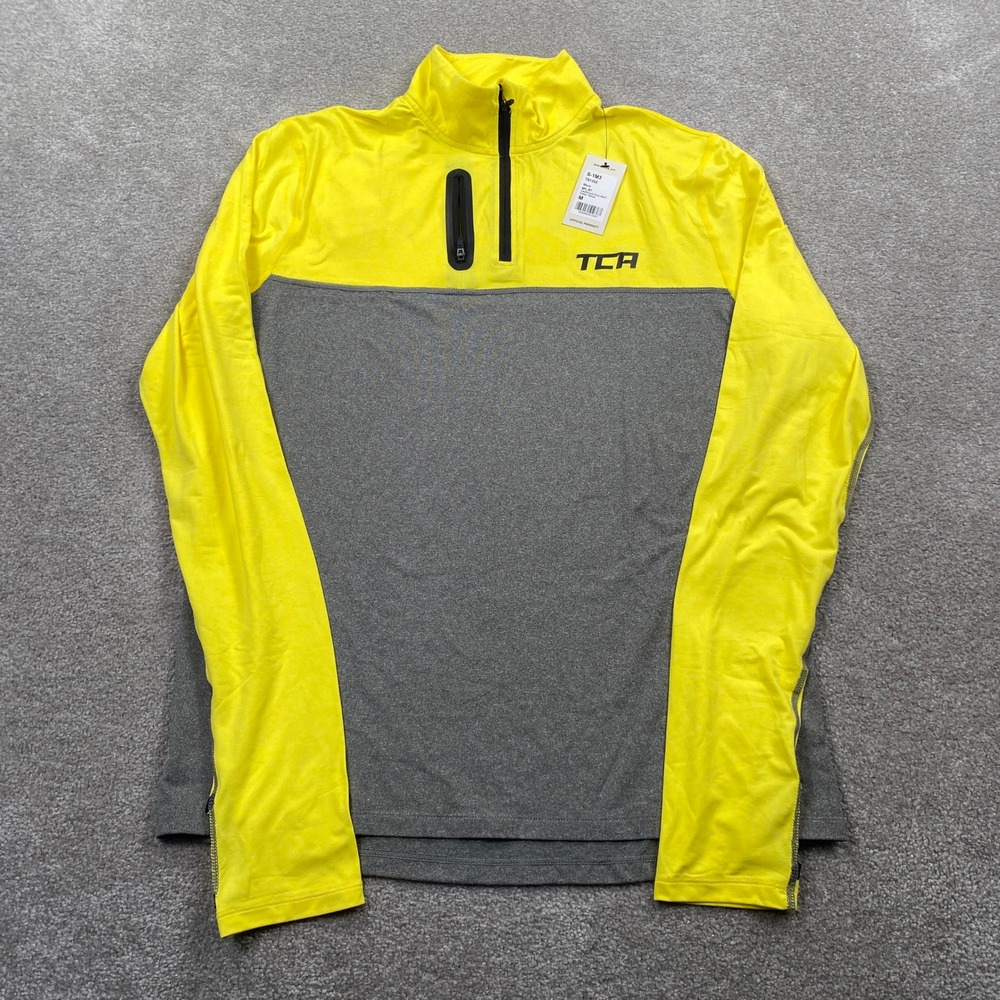 TCA 1/4 Zip Pullover Mens M Yellow Grey Colorblock Performance TS1355